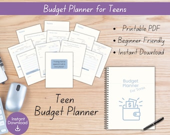 Teen Budget Planner Printable | Simple Money Tracker for Teens | Blue Budget Planner | Monthly Budget & Savings PDF