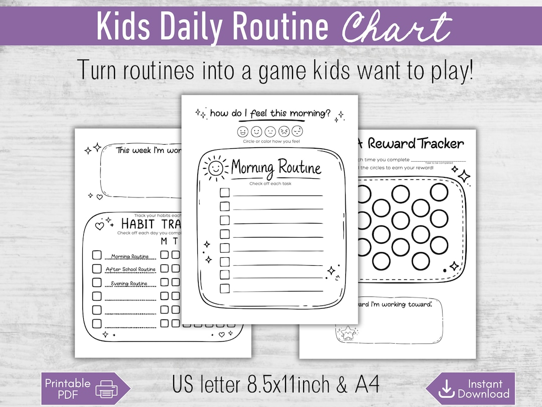 Kids Routine Chart Printable, Daily Routine Chart for Kids, Reward ...