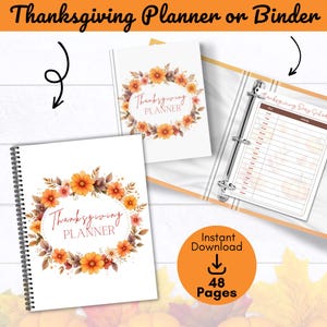 Printable Thanksgiving Planner Bundle, Holiday Meal Planner, Guest List, Shopping List, Recipe Organizer, Fall Printable PDF.