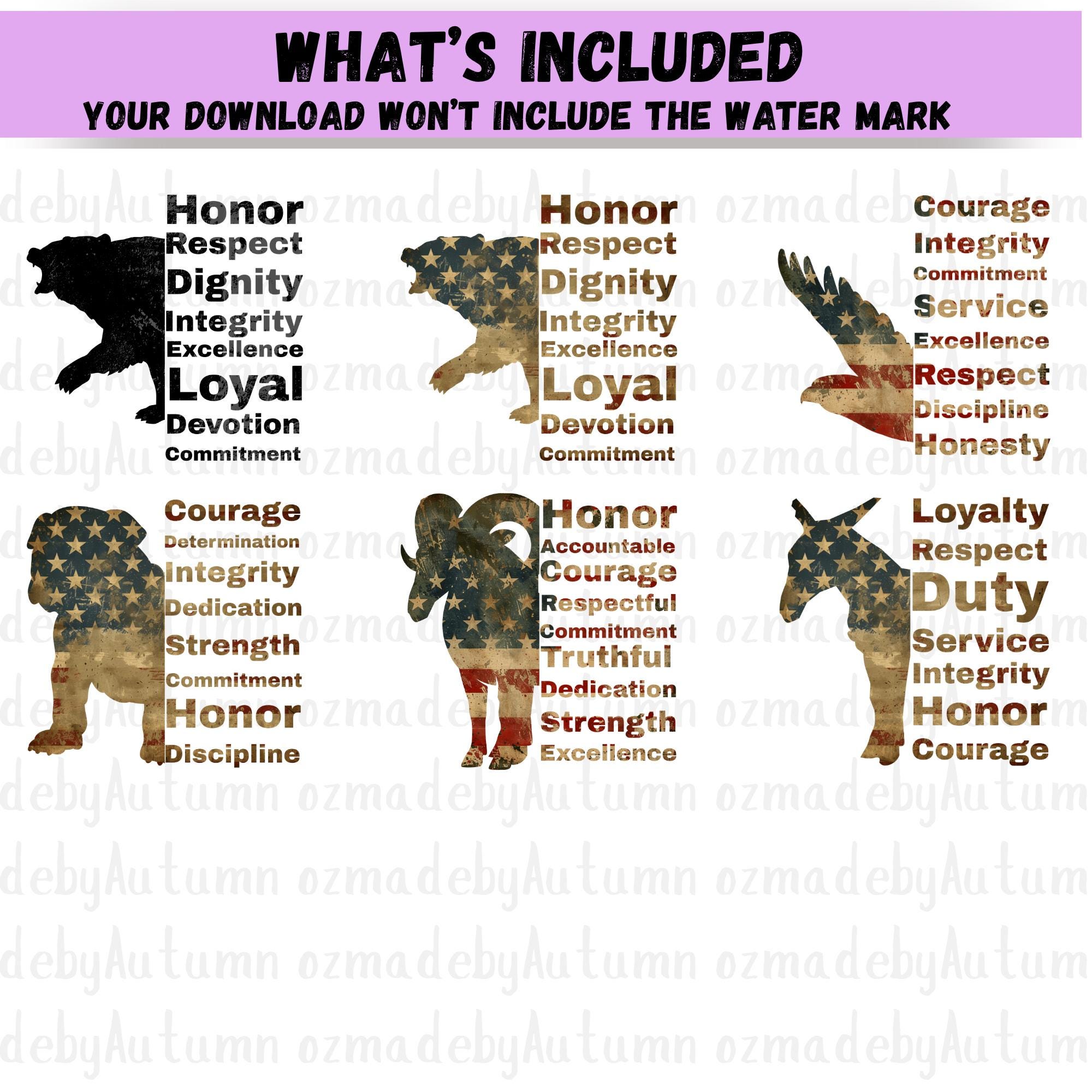 Military Mascot Values PNG Clipart Bundle | Armed Forces Sublimation ...