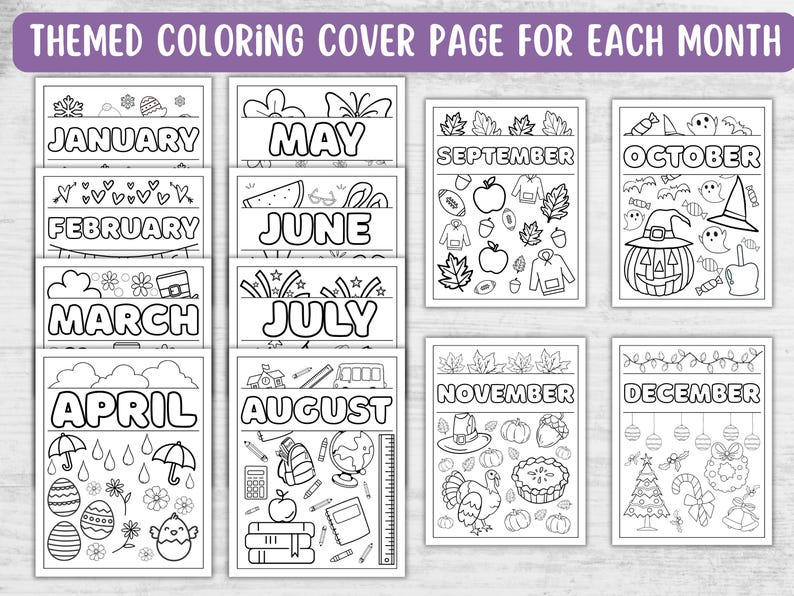 12 month Undated Coloring Book Planner. Monthly and Weekly printable Planner PDF Download. US Letter & A4 Sizes. image 4