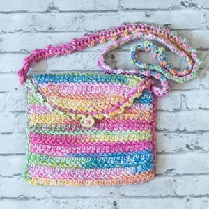 Colorful Crochet Purse for girls. Handmade Tween crossbody bag. Bright Kids shoulder bag. Small cotton bag for phone or kindle. Kids Purse.