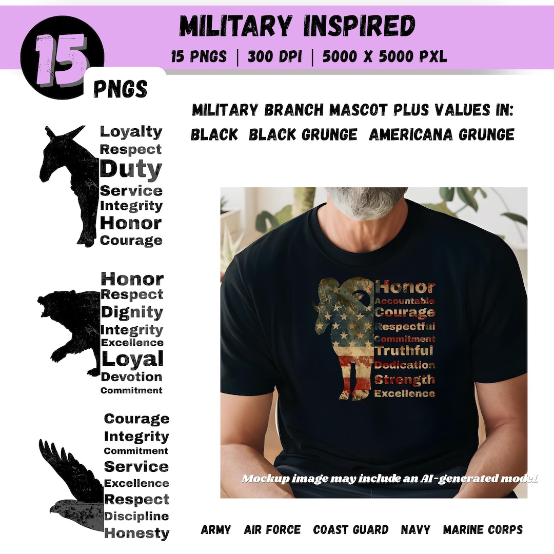 Military Mascot Values PNG Clipart Bundle | Armed Forces Sublimation ...