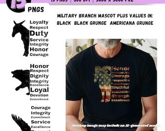 Military Mascot Values PNG Clipart Bundle | Armed Forces Sublimation Designs | POD Commercial Use | Digital Craft Graphics