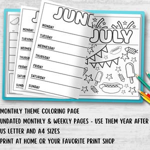 12 month Undated Coloring Book Planner. Monthly and Weekly printable Planner PDF Download. US Letter & A4 Sizes. image 2