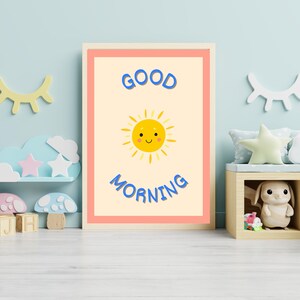 Impresión de buenos días (A3 y A4) con descarga digital, frase positiva para la habitación de un bebé o un niño, arte mural inspirador.