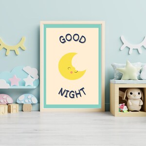 Lámina de buenas noches para habitación de bebé (A3 y A4, descarga digital), decoración para habitación de bebé, frase bonita de buenas noches, decoración para dormir.