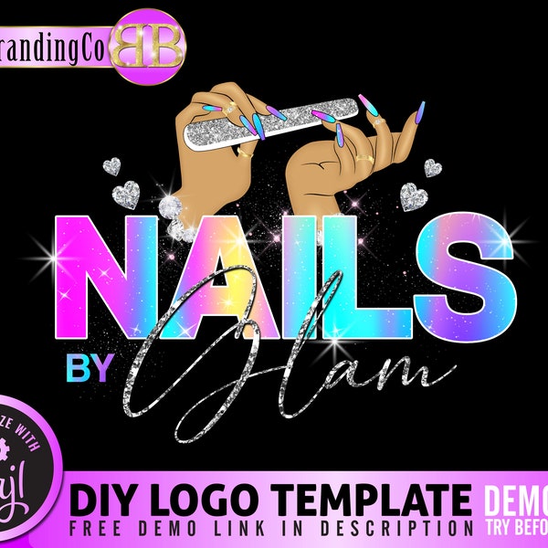 Nails Logo, DIY Logo Design Template, Nail Logo, Nail Technician Logo, Makeup Artist Logo, Premade Logo, Beauty Logo, Glitter Logo Design