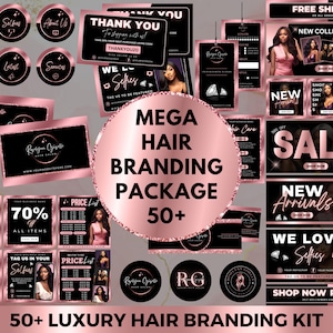 Hair Branding Kit, Rose Gold Kit, DIY Branding Kit For Hair Stylist, Hair Hang Tags and Bundle Wrap, Website Banner Kit, Hair Flyer Template