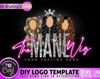 Hair Logo Design, DIY Hair Logo, Wig Logo, Hair Extension Logo, Hair Salon Logo, Hair Stylist Logo, Beauty Logo, Glitter Logo, Diamond Logo