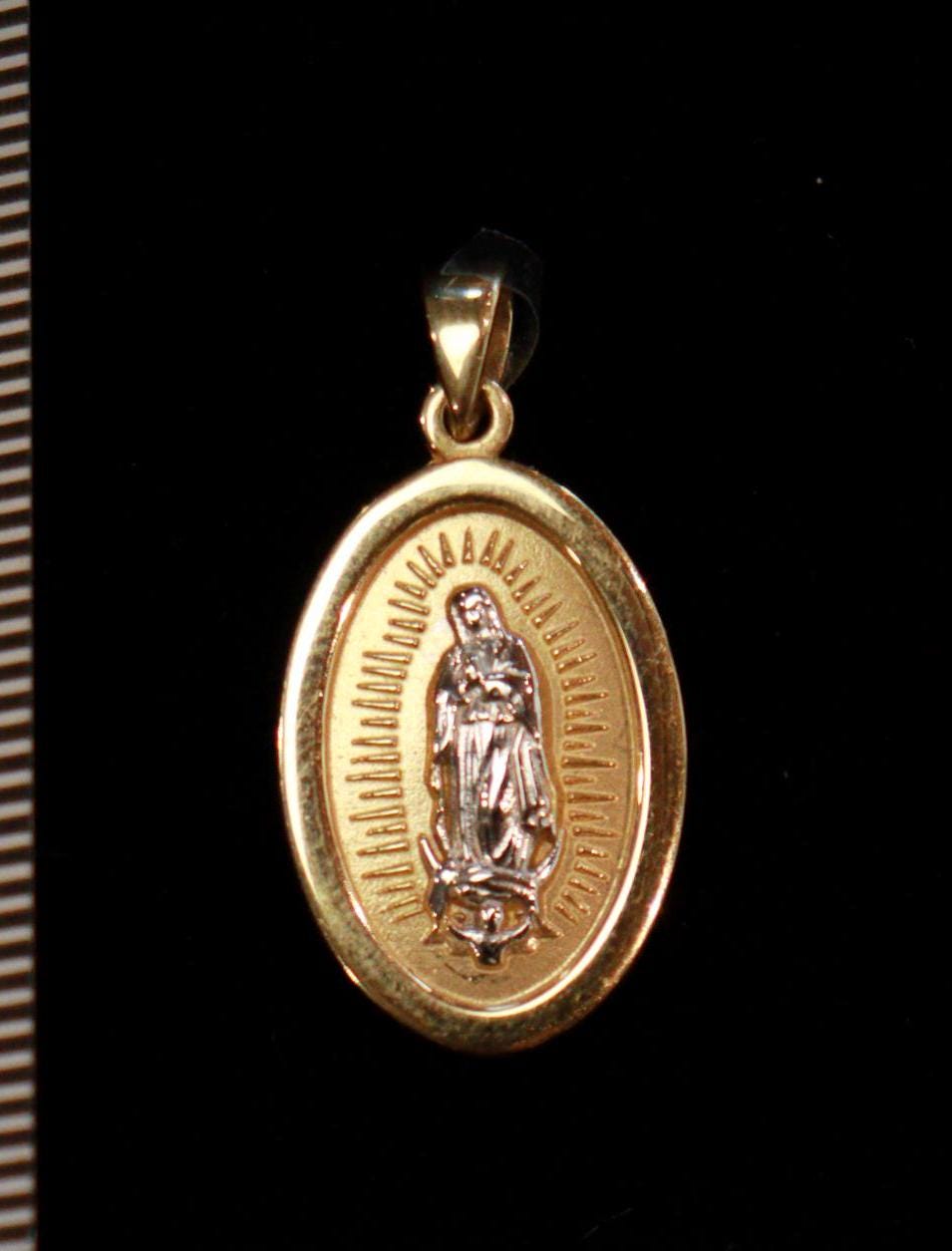 Elegant Oval 14K Yellow Gold Miraculous Medal Pendant of Virgin Mary - Etsy