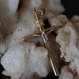 Jesus 14 K Yellow and White Gold Crucifix Necklace, Jesus Cross Pendants, Religious Pendant, 14K Gold Pendant, Cross Pendant