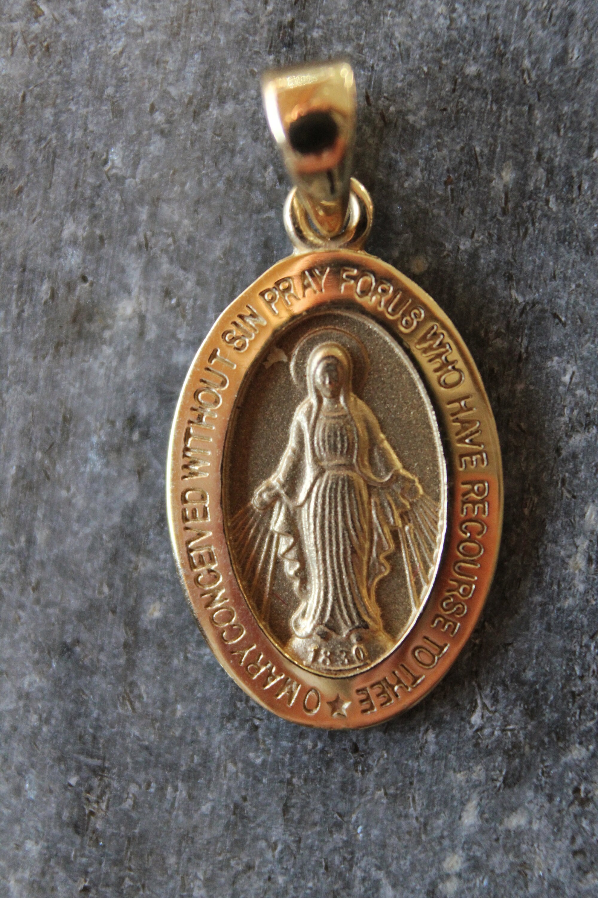 Solid 14K Yellow Gold Miraculous Medal Virgin Mary Pendant, 1, Catholic ...