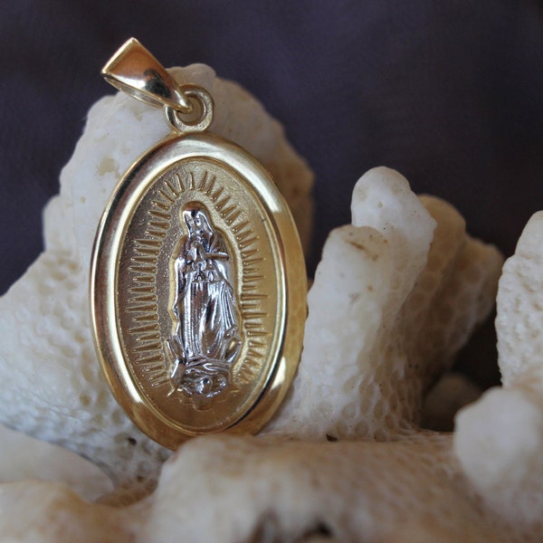 14k Yellow Gold Round Open Ornate Miraculous Medal of Virgin Mary