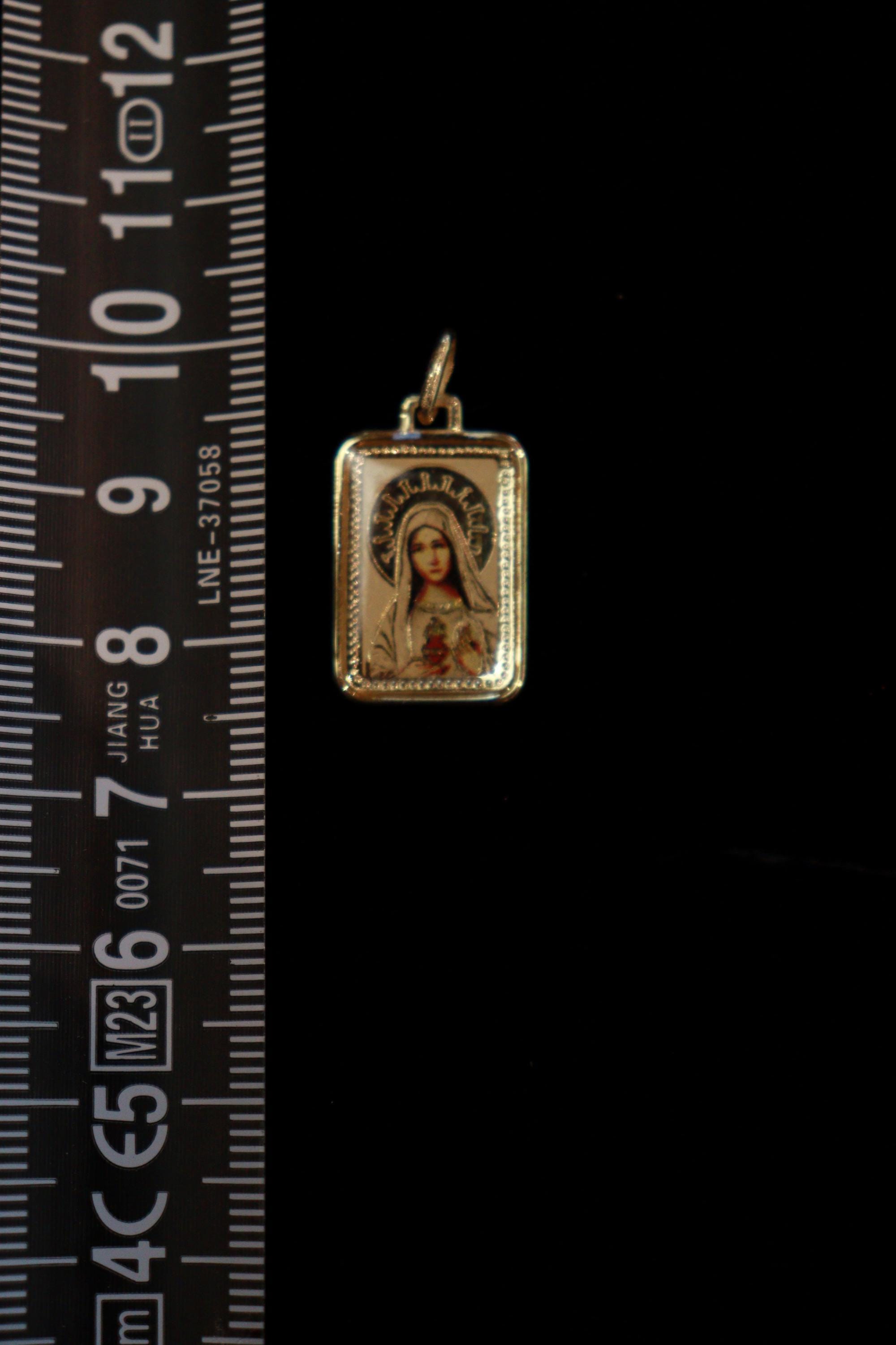14k Yellow Gold Miraculous Medal Of Blessed Virgin Mary Pendant - Round, With Prayer Inscription, For Necklace