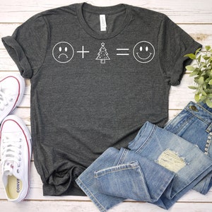 Christmas Tree Loving Frowny to Smiley Face Shirt, Comfy with Simplistic Design for Holiday Fanatics, Simple Gift, Smiley Face, Men or Women