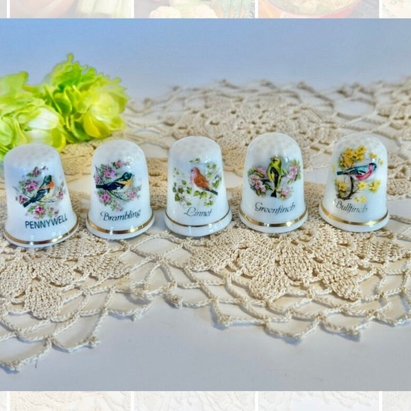 Lot of 5 Bird Thimbles Made in England Bone China