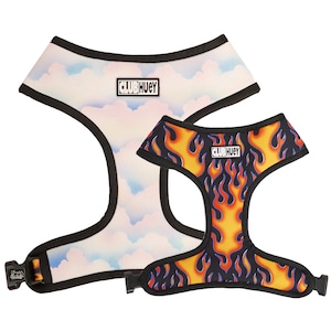 Heaven And Heck Reversible Dog Harness - Flames Clouds Cute Frenchie French Bulldog Lover Mom Dad Puppy Neoprene Leash Collar Walk Gear