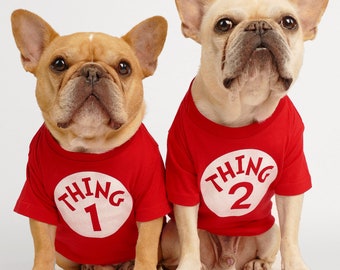 Thing 1 + Thing 2 Set 2-Pack Dog Shirt Set - Favorite Funny Gift Dad Mom Frenchie French Bulldog Pug Puppy Pet Cat Dog Jumper Top T-Shirt
