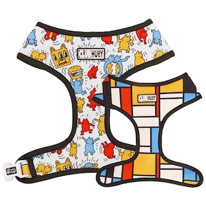 Modern Pop Art Dog Harness - Primary Colors Colorblock 80s Cute Frenchie French Bulldog Lover Mom Dad Puppy Neoprene Leash Collar Walk Gear