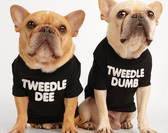 Tweedle Dee + Tweedle Dumb 2-Pack Dog Shirt Set - Cadeau drôle préféré Papa Maman Bouledogue Français Carlin Chiot Chat Chien Pull Top T-Shirt BFFs