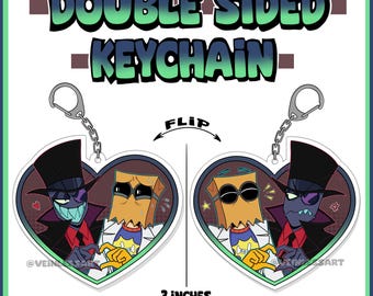Villainous Black Hat and Dr.Flug Double Sided Heart Keychain