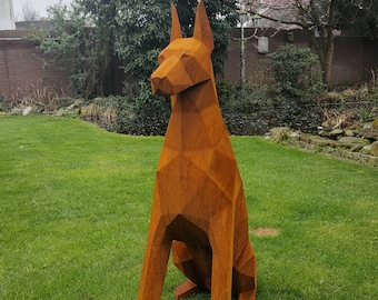 Sculpture de Doberman polygone soudée à la main - Décoration d'art en métal unique pour la maison et le jardin - Cadeau d'amant de chien personnalisable