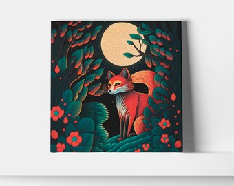 Fox Fiery Eyes - Canvas Gallery Wraps, Red Fox Wall Art, Wildlife Wall Décor, Animal Portrait Canvas Art, Fox Canvas Print, Botanical Décor