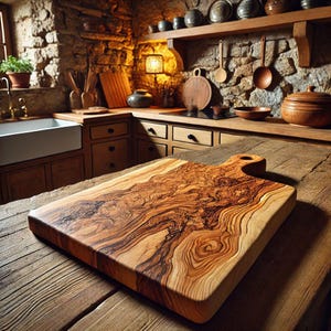 olive wood cutting board, handmade wooden board, rustic kitchen decor, artisan cutting board, wood serving platter, italian olive wood board