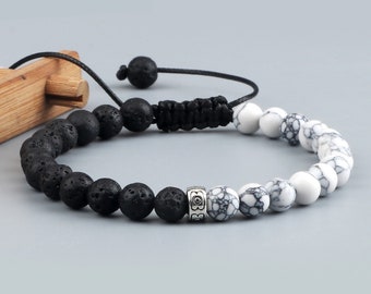 Natural Tiger Eye Lava Stone Beaded Bracelet | Handmade Adjustable Bracelets Men and Women | Meditation, Yoga, Prayer Jewelry
