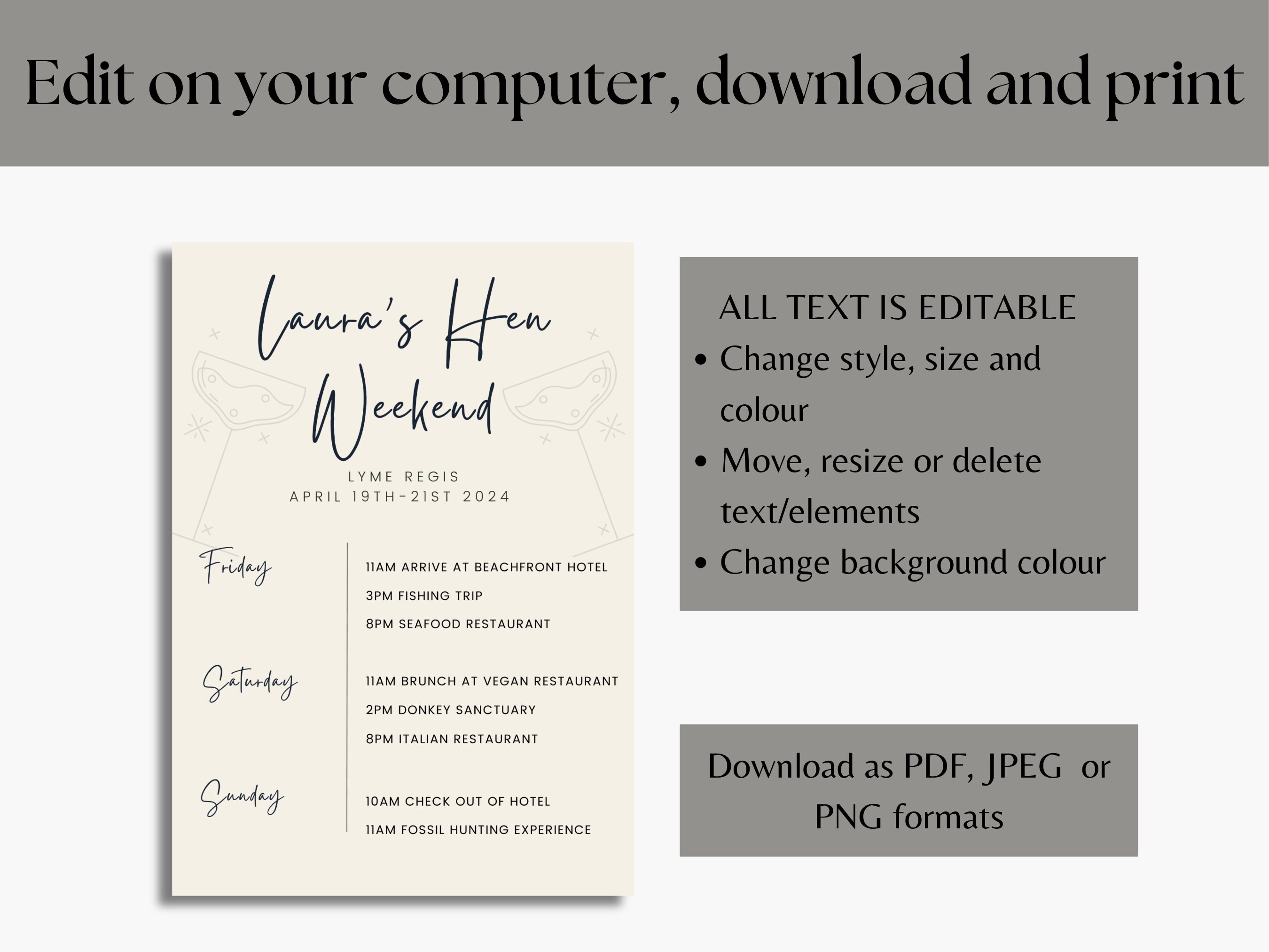 Hen Party Template Hen Do Template Itinerary Hen Party Itinerary