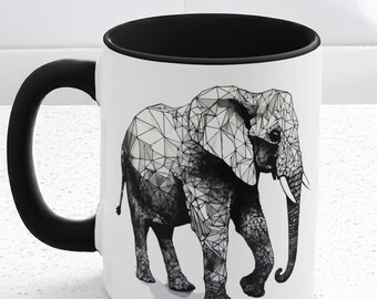 Tazza geometrica a forma di elefante / Tazza minimalista / Tazza da caffè in bianco e nero / Divertente regalo per gli amanti degli elefanti / Adatta al microonde / Lavabile in lavastoviglie
