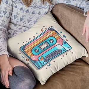 Fun Cassette Tape Throw Pillow | Music Lover Home Decor Square Pillow | 4 Sizes: 14x14, 16x16, 18x18, 20x20 inches