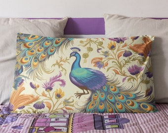 Peacock Floral Bed Pillow Sham | Victorian Style Bedroom Decor | Standard and King Size Microfiber Pillow Cover | 26 x 20 and 36 x 20 Inch
