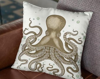 Ocean Octopus Throw Pillow Cover | Fun Nautical Sealife Decor Pillow Cover | New Square Pillow Case | 4 Sizes: 14x14, 16x16, 18x18, 20x20