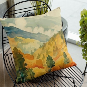 Smokey Fall Mountains Outdoor Decorative Pillow - Double Sided Print, Durable Polyester, UV & Water-Resistant, Sewn Seam Closure