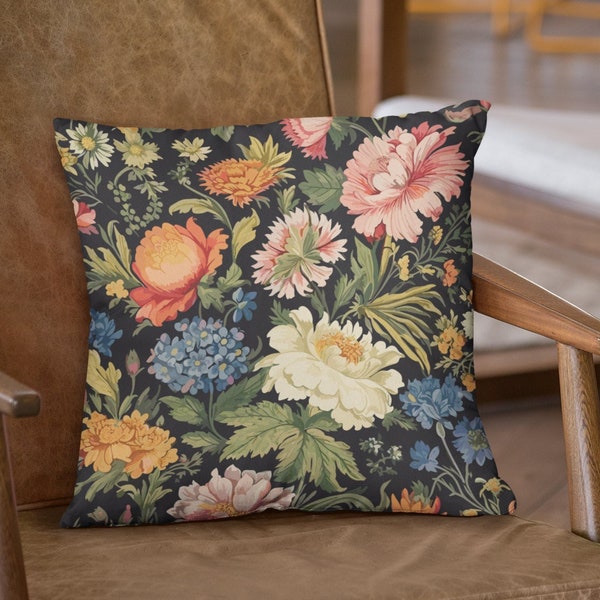 Victorian Floral Throw Pillow Cover | Vintage Style Pillow Cover | Square Pillow Case | 4 Sizes: 14x14, 16x16, 18x18, 20x20 Inch