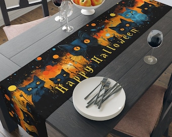 Chemin De Table Halloween Chat Noir Et Citrouilles – 40 X 140 Cm, Polyester - 6