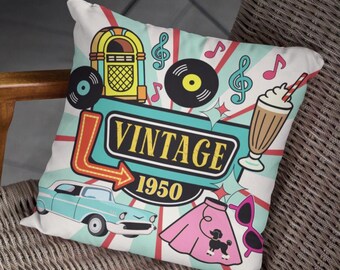枕　レトロ 1950年代の誕生日屋外装飾枕 - 楽しいパーソナライズされた新年の