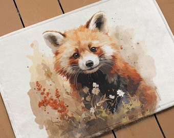 Cute Red Panda Memory Foam | Microfiber Bath Mat for Bathroom Decorating | Watercolor Style Floor Mat | Bathroom Refresh Gifts