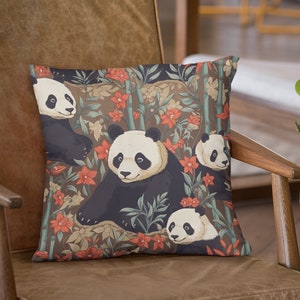 Funda de cojín con diseño de pandas en bambú / Funda de cojín con un adorable panda / Funda de cojín cuadrada / 4 tamaños: 14 x 14, 16 x 16, 18 x 18, 20 x 20