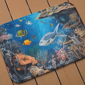 Unterwasser Ocean Reef Memory Foam | Mikrofaser Badematte für Badezimmer Dekoration | Blaue Fisch Bodenmatte | Badezimmer erfrischen Geschenke