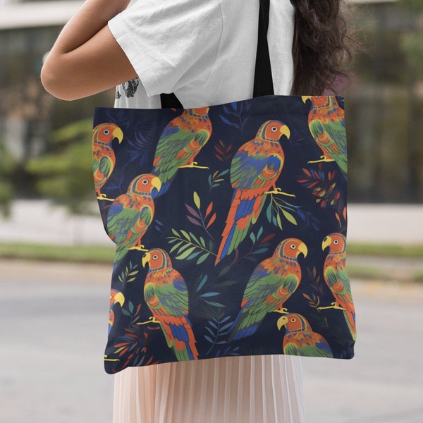 Tropical Parrot Pattern Tote Bag | Three Different Sizes | Reusable Shopping Bags | Travel Totes | Beach Bag | Book Bag