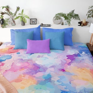 Prism Watercolor Duvet Cover | King, Queen Sizes | Colorful Vapor Style Bedroom Decor | Comfy Polyester Microfiber, Hidden Zipper