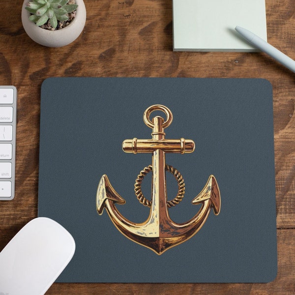 Golden Anchor Mousepad | Large 1/4" Thick Mouse Pad | Cool Print | Fun Pattern | Gaming Pad | Comfortable for Work