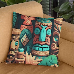 Tiki Room Throw Pillow Cover | Fun Tiki Pillow Cover | Square Pillow Case | 4 Sizes: 14x14, 16x16, 18x18, 20x20 Inch