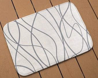 Grey and Beige Striped Memory Foam Mat | Modern Microfiber Bath Mat for Bathroom Decorating | Traditional Floor Mat | Bathroom Refresh Gifts