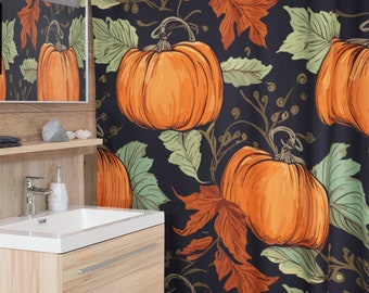 Herbst Kürbis Patch Duschvorhang | Herbstfarben Duschvorhang | Aquarell Duschvorhang | Badezimmer erfrischen Geschenke | 180x180 cm groß