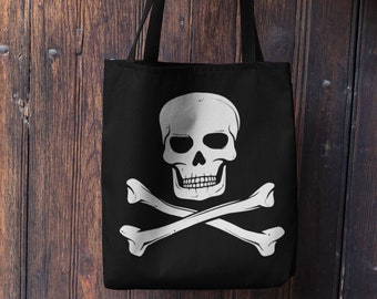 Visesunny Women's Extra Large Skull Tote Bag - Cotton Canvas, 19.7x16.9 Inches, Pirate Design, Reusable Beach & Shopping Bag