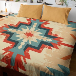 Rustic Aztec Duvet Cover | King, Queen Sizes | Southwestern Boho Style Bedroom Decor | Comfy Polyester Microfiber, Hidden Zipper